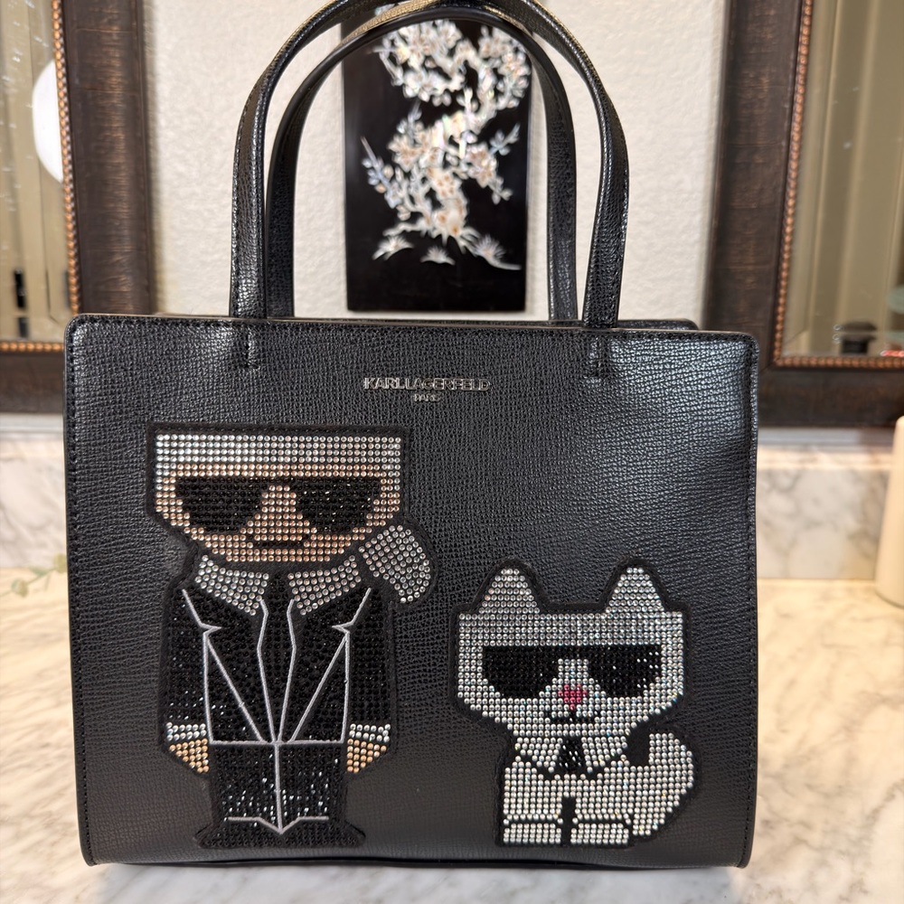 Karl Lagerfeld Black Tote with Iconic Embellishments NWOT
